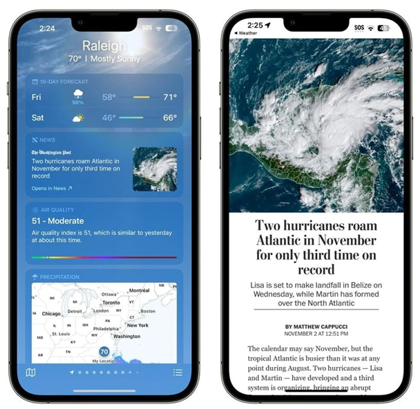 邛崃苹果14维修分享iPhone 14手机如何看天气时顺带看新闻 